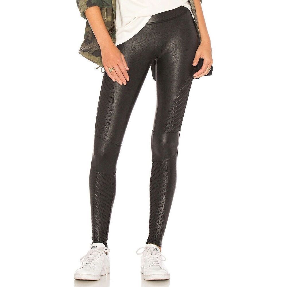 Spanx Women's Faux Leather Moto Leggings Textured Shaping Stretch Black - Picture 2 of 12
